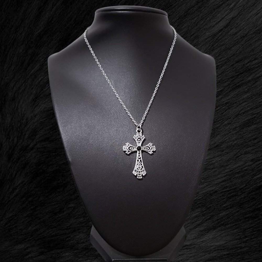 16" Cross Necklace 023-Black